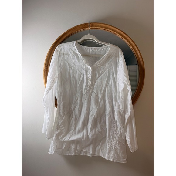 TAD Tops - TAD‎ Tunic Women XL White Excellent Embroidered Henley Boho Long Sleeve Blouse